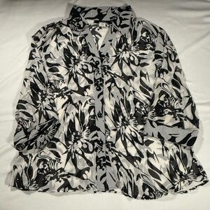 Abstract Floral Metallic Shimmer Button Front Blouse G. LANCE Women’s Size 2X